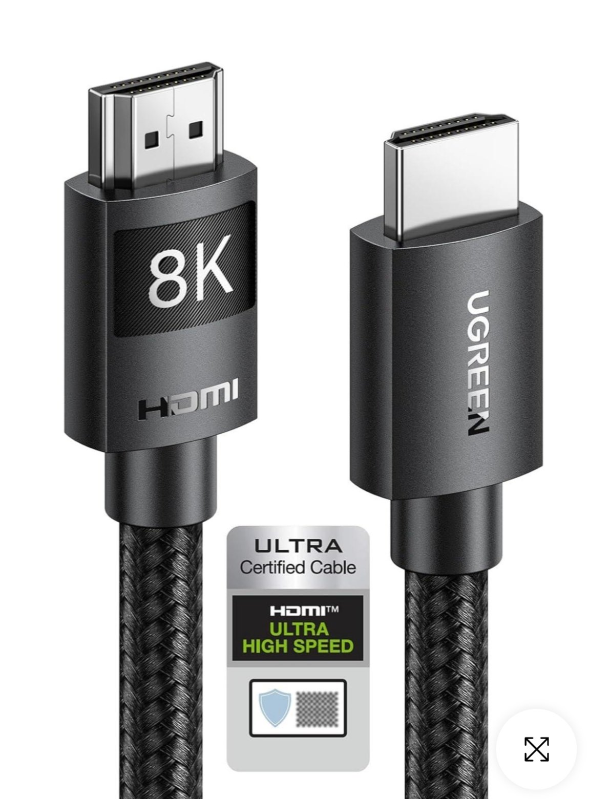 كابل UGREEN 8K HDMI 2.1 يتميز بتصميم مضفر متين.